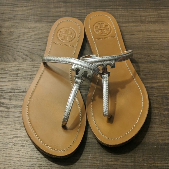 Tory Burch Shoes - Tory Burch T Logo Silver Sandals Size 6
